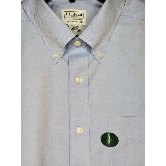 L.L. Bean Men Traditional Fit Men Large Regular Blue Button Up %100 Cotton Shirt - Picture 4 of 12